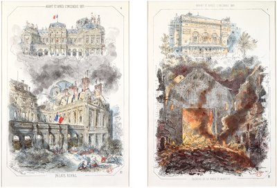 The Palais Royal and the Theatre de la Porte Saint-Martin Before and After the Fire of 1871 by Victor after Coindre
